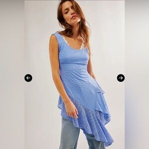 NWOT Free People Sierra Off-The-Shoulder Top - Blue Heron with flaw*